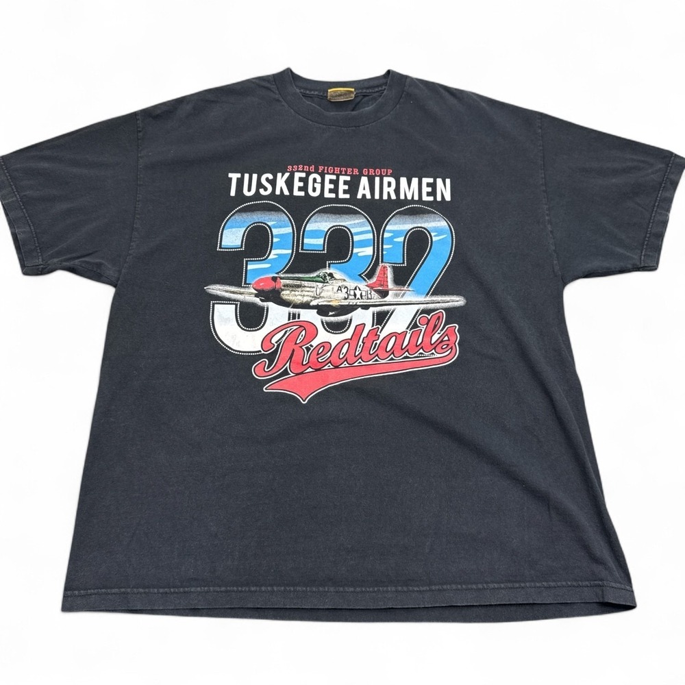 Tuskegee Airmen Redtails T‎ Shirt Mens Size 2XL XXL Faded Black Vintage Style